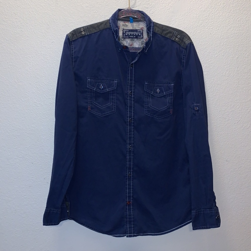 Tranquility Mayhem blue western button down shirt